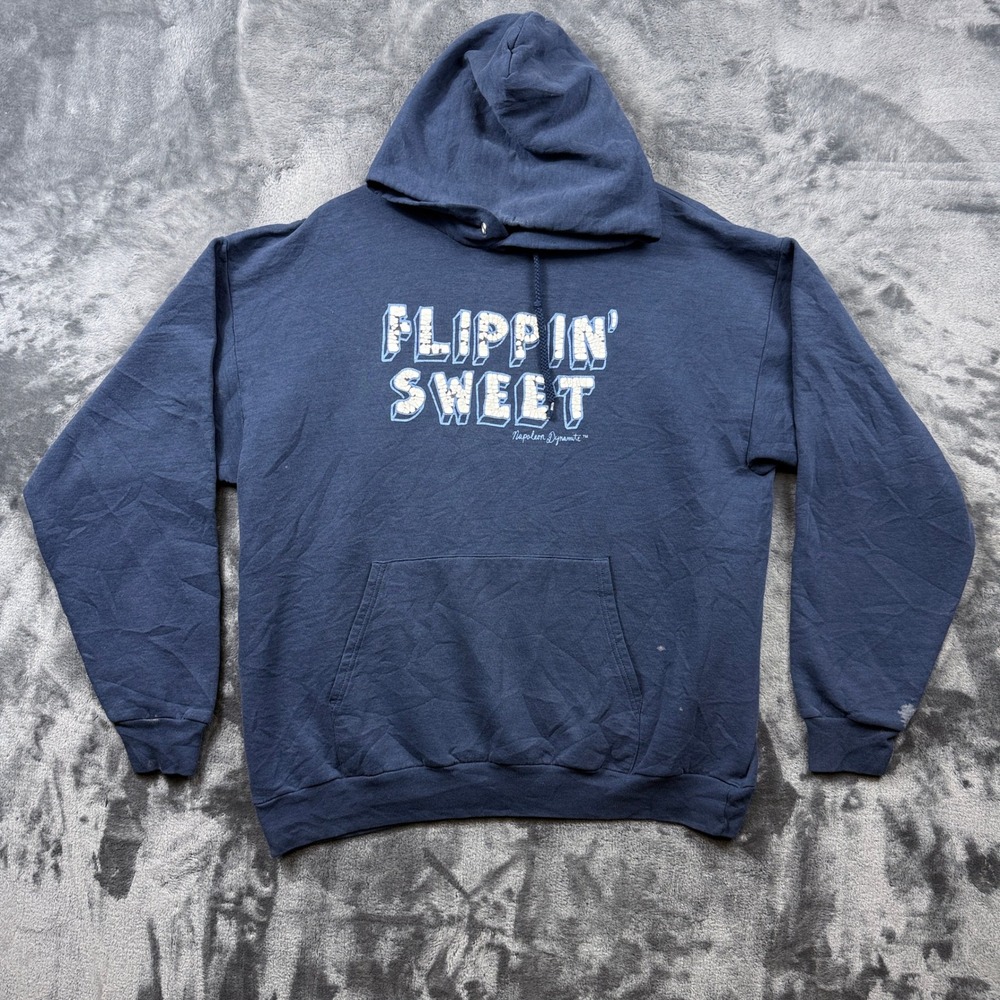 Napoleon Dynamite Hoodie Mens Large Blue Flippin Sweet Graphic 2005 Movie Y2K